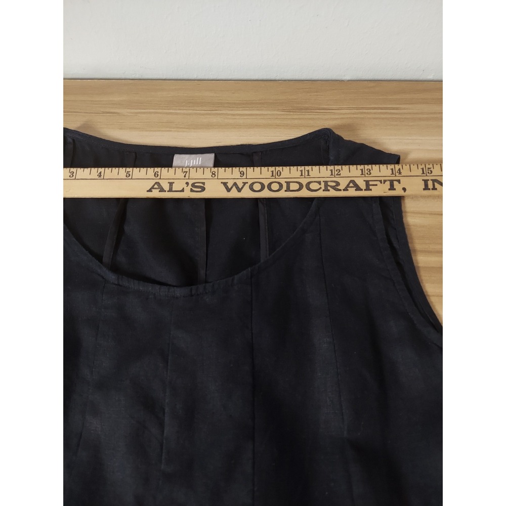 J.Jill Linen Black Maxi Dress L Lagenlook A-Line Scoop Neck Coastal Side Zip - Picture 7 of 9